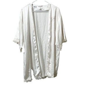 Victorias Secret Womens White Robe XS Here Comes The Bride Satin Lace 3/4 Sleeve
